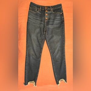 LOFT Blue Skinny Jeans with Frayed Hem